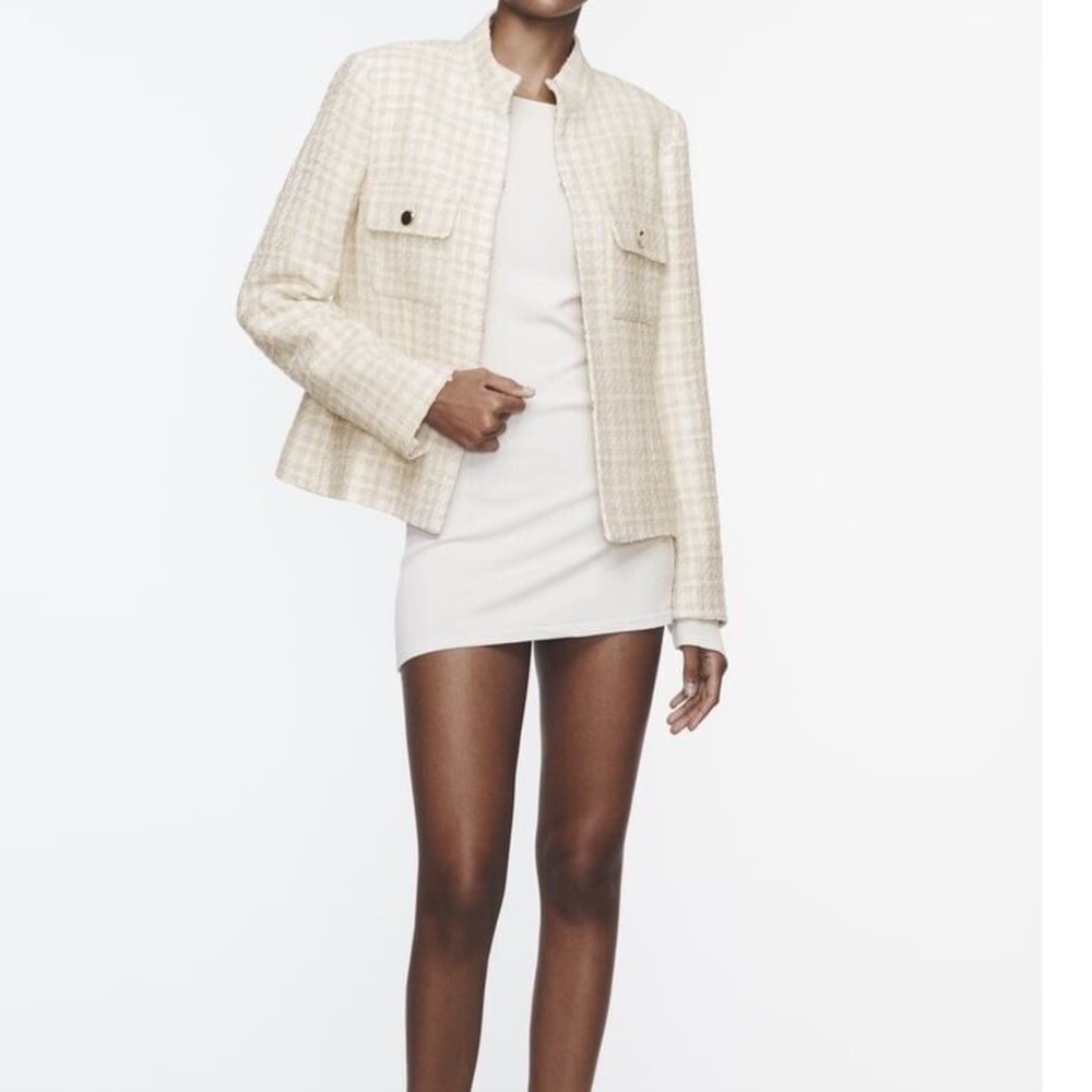 Zara white and beige check textured jacket. - Picture 4 of 16